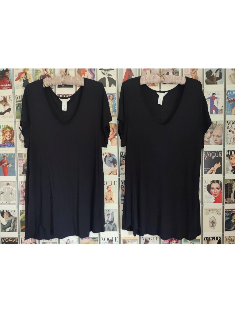 Two H&M Black Scoop-Neck Long T-Shirts – XL